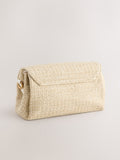 Raffia effect cross-body bag with gold clasp (British brand)