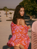 Pink orange abstract print multiway scarf sarong from a British brand