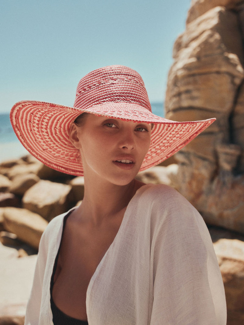Pink raffia oversized straw hat, imported from the UK