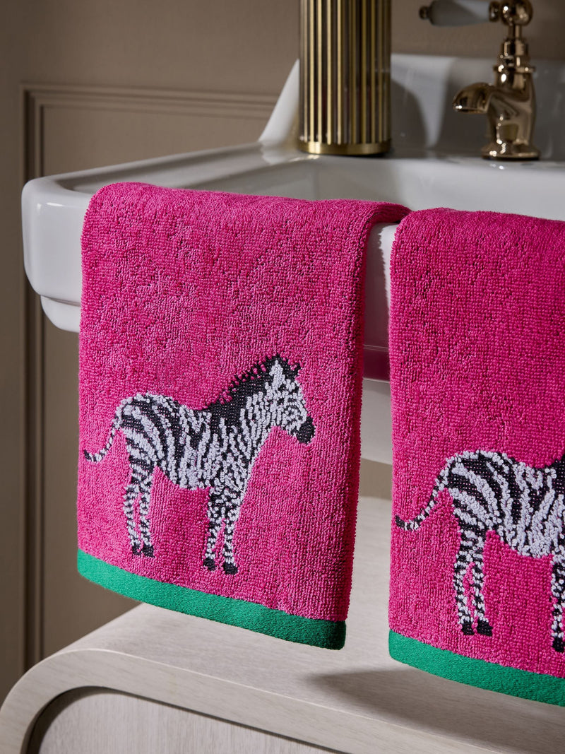 Set of 2 pink zebra cotton face cloths, UK version