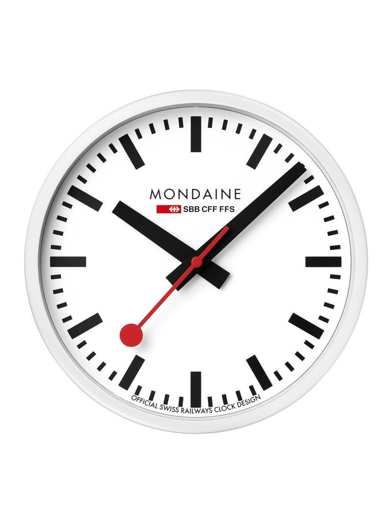 Mondaine white wall clock 25cm frame, imported from the UK