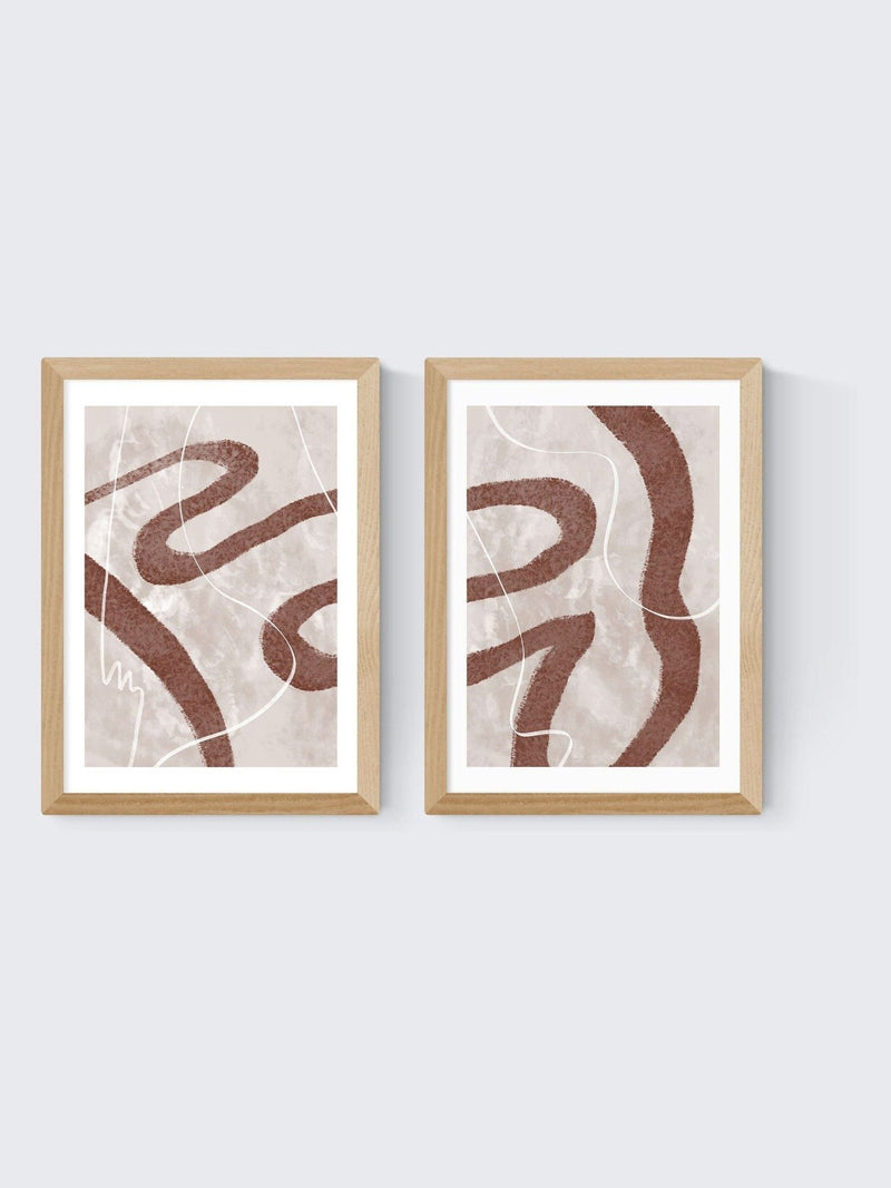 East End Prints oak abstract fuzz wall art prints set of 2 - British product