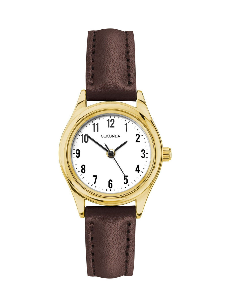 Women's 25mm Round Analogue Watch with Grey Leather Strap