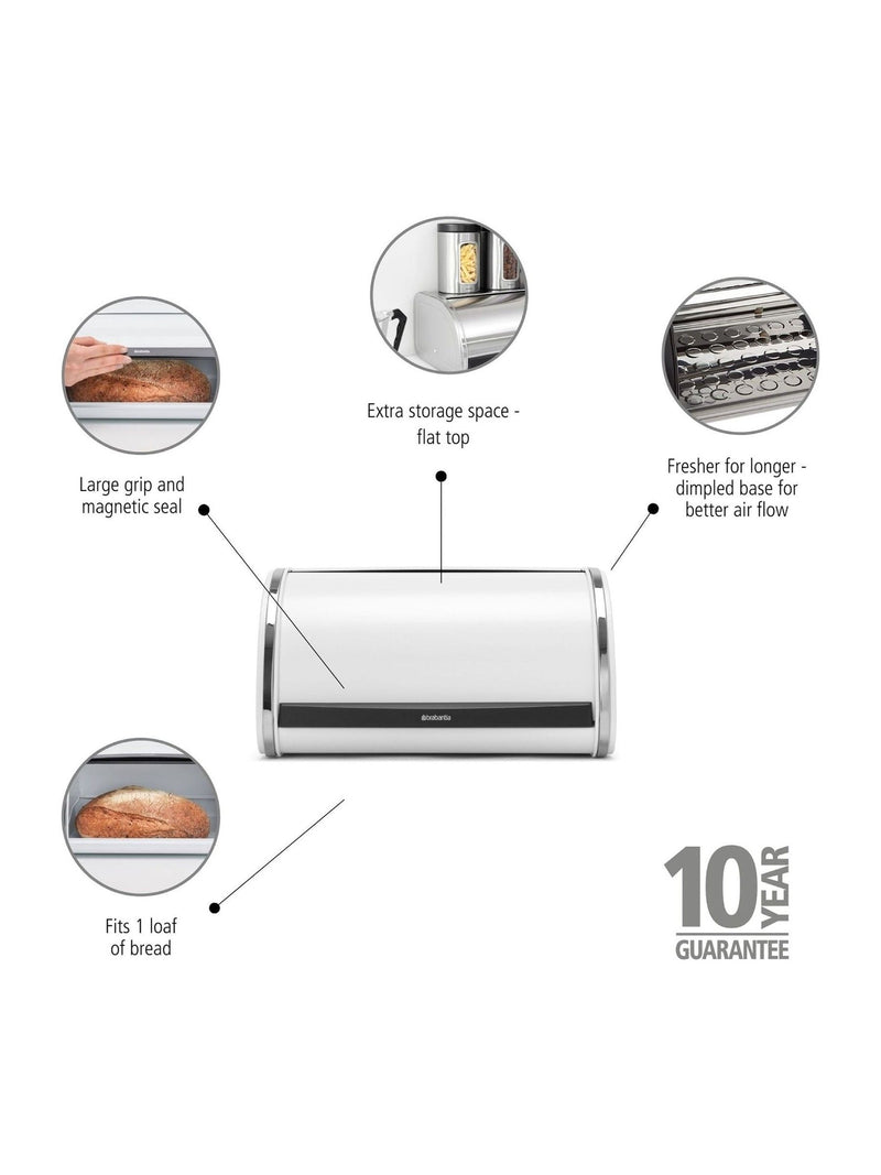 Brabantia white medium roll top bread bin - British product