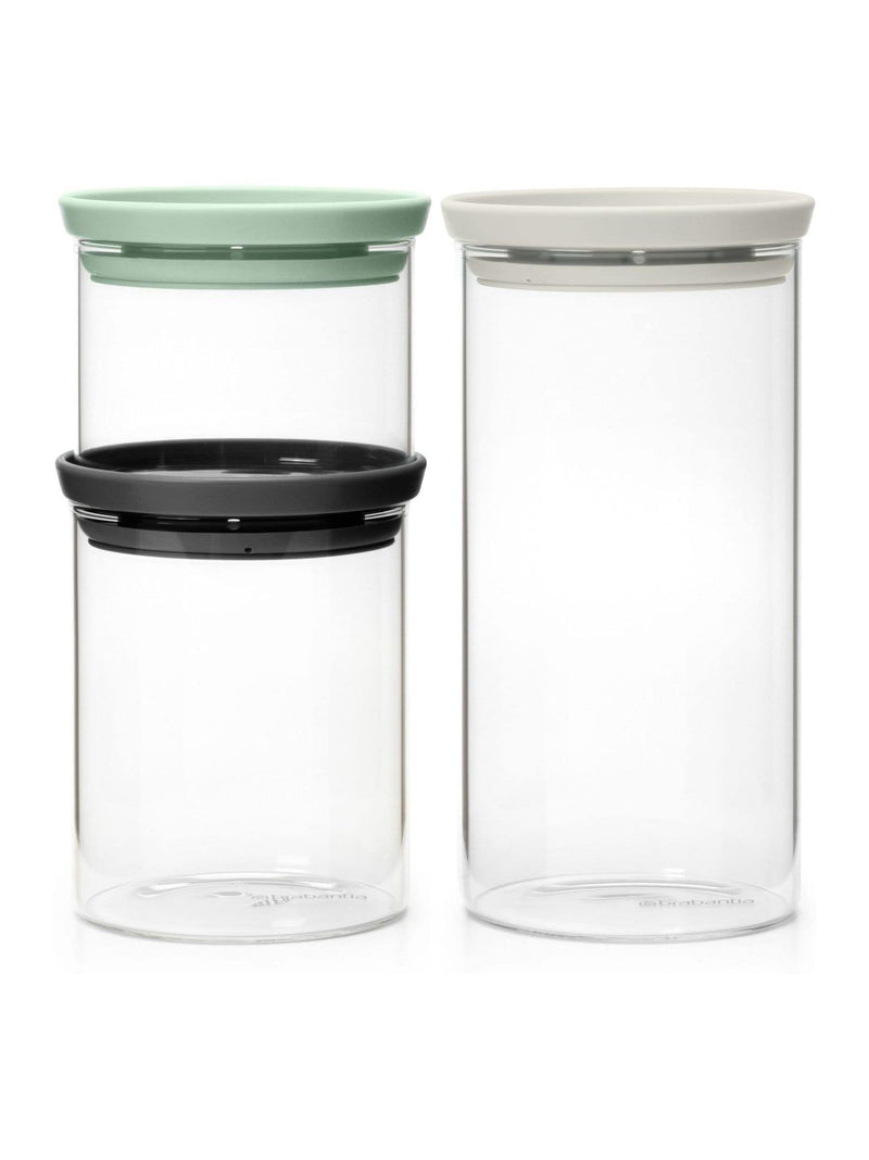 Brabantia transparent glass jars set of 3 0.3, 0.6 and 1.1 litre - British product