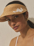 Natural raffia visor hat with floral embroidery (British brand)