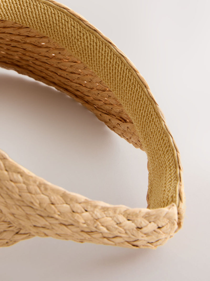 Natural raffia visor hat with floral embroidery (British brand)