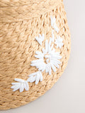 Natural raffia visor hat with floral embroidery (British brand)
