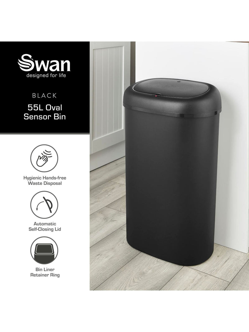 Swan Black Oval sensor bin 55L (British brand)