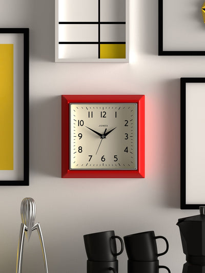 Next Jones Clocks Red A Retro Square Wall Clock- Buy online at McGrocer
