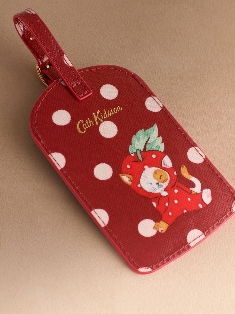 Cath Kidston red polka dot luggage tag apple kitten, imported from the UK