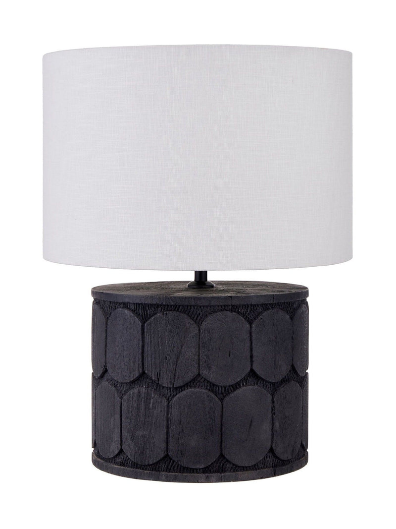 Pacific Cezara table lamp in wood and linen, imported from the UK