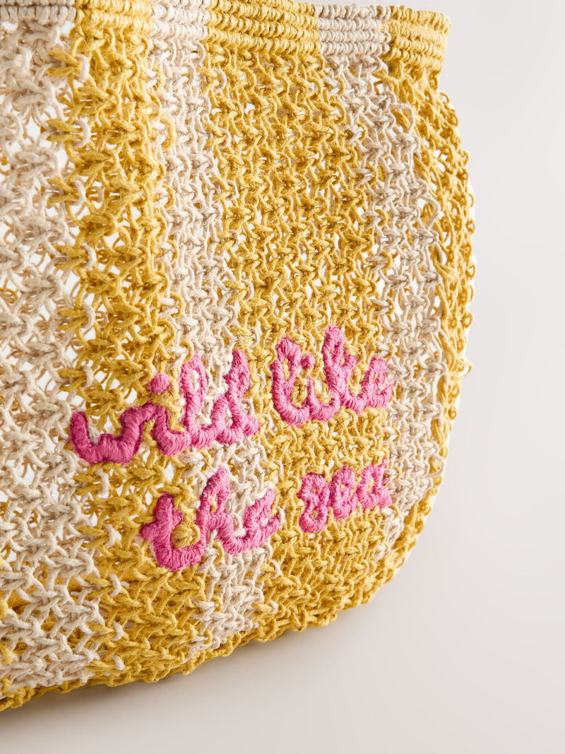 Yellow crochet stripe shoulder bag 41cm (British brand)