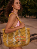 Yellow crochet stripe shoulder bag 41cm (British brand)