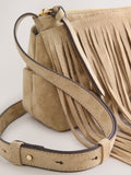 Stone suedette cross-body bag with fringe detail (British brand)