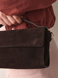 Chocolate brown leather top handle bag with suede finish - British product
