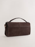 Chocolate brown leather top handle bag with suede finish - British product