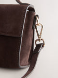 Chocolate brown leather top handle bag with suede finish - British product