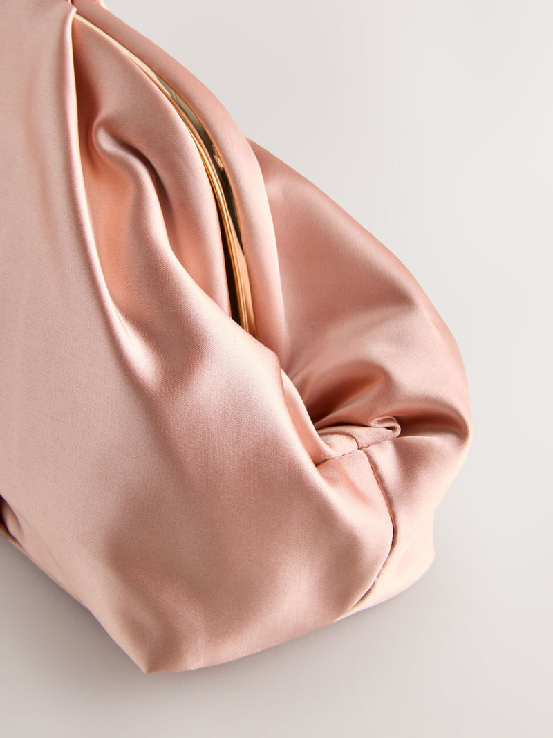 Pink snap clutch bag large satin feel - British product