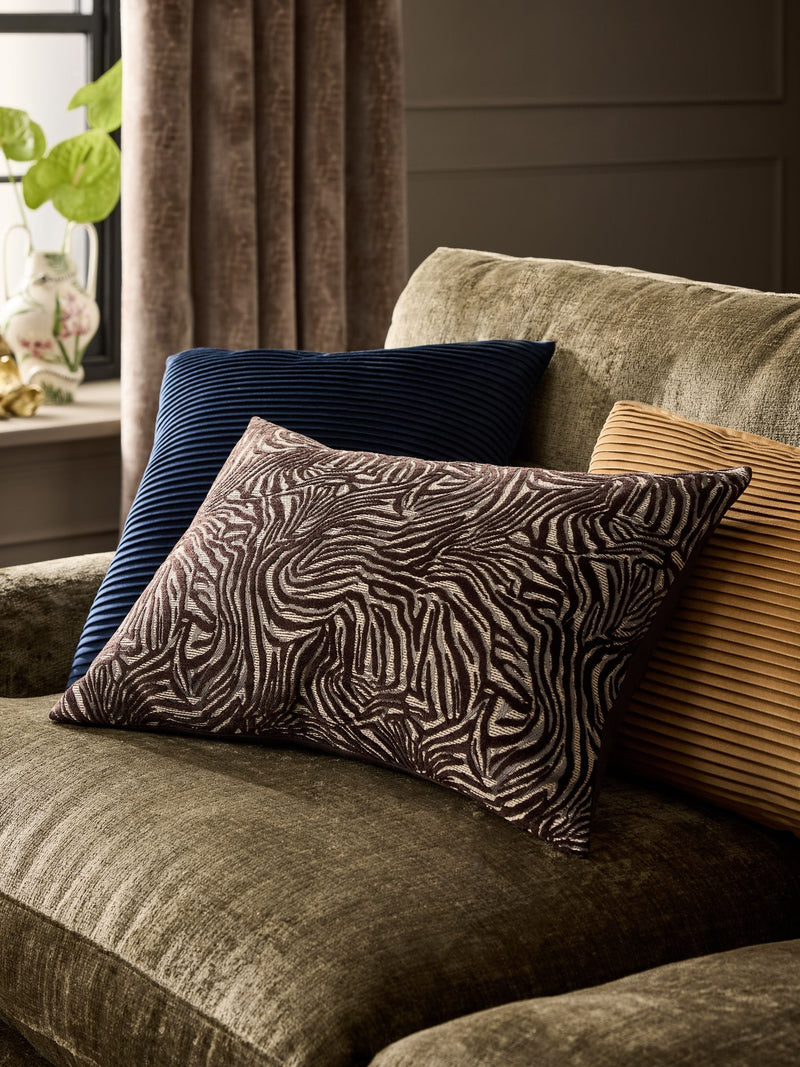 Brown cut velvet abstract zebra cushion 40x59cm, imported from the UK