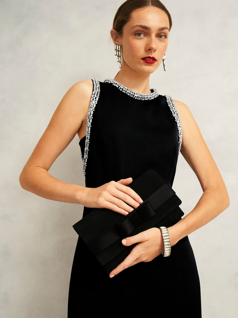 Hobbs Renata bow velvet clutch, imported from the UK