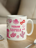 PMC personalised cowgirl ceramic pink mug (British brand)
