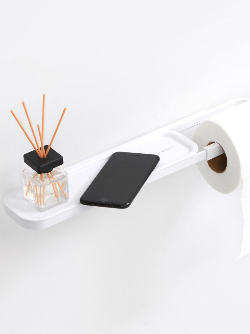Brabantia Mineral Fresh White toilet roll holder with shelf - British product
