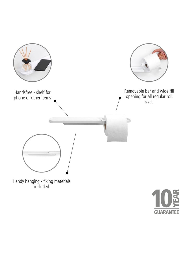 Brabantia Mineral Fresh White toilet roll holder with shelf - British product