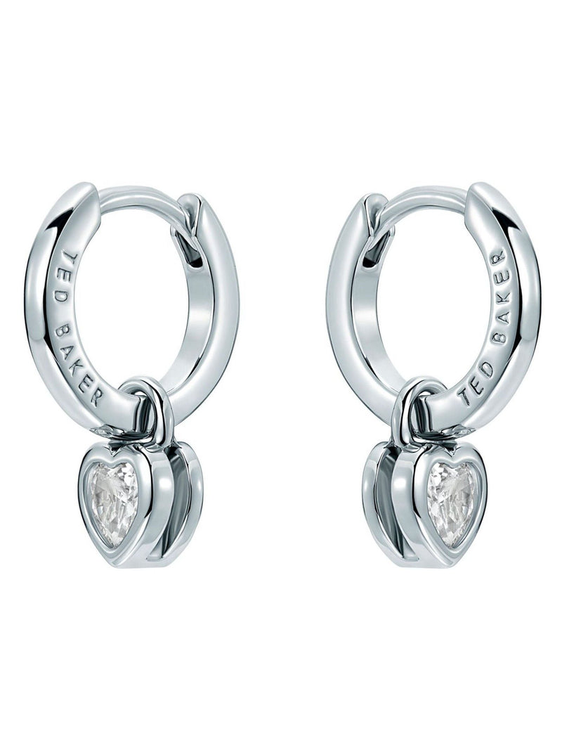 Ted Baker silver tone clear crystal mini heart huggie earrings (British brand)