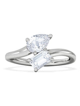The Diamond Store Toi et Moi Verlobungsring mit 1.00 ct Smaragd-Birnenschliff-Labordiamant, 9 Karat Weißgold