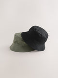 Children's bucket hats 2 pack in black and khaki green (British brand)