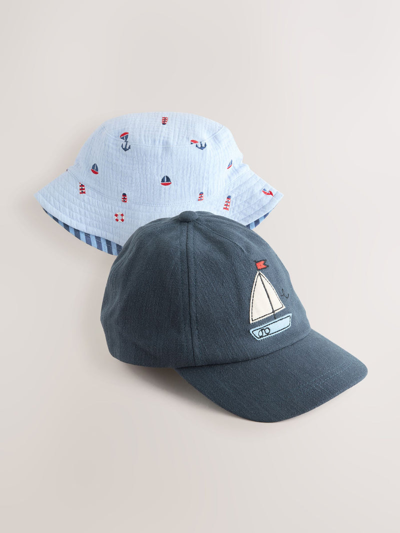 Blue Boats kids bucket hat and cap 2 pack cotton, UK version