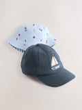 Blue Boats kids bucket hat and cap 2 pack cotton, UK version