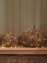 Next Lights4fun Brown Rattan Light Up Pumpkin LED Lanterns Set of 2- Buy online at McGrocer
