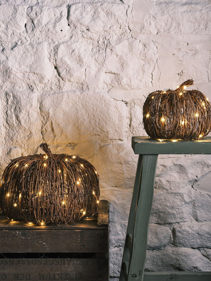 Lights4fun brown rattan light up pumpkins set of 2, UK version