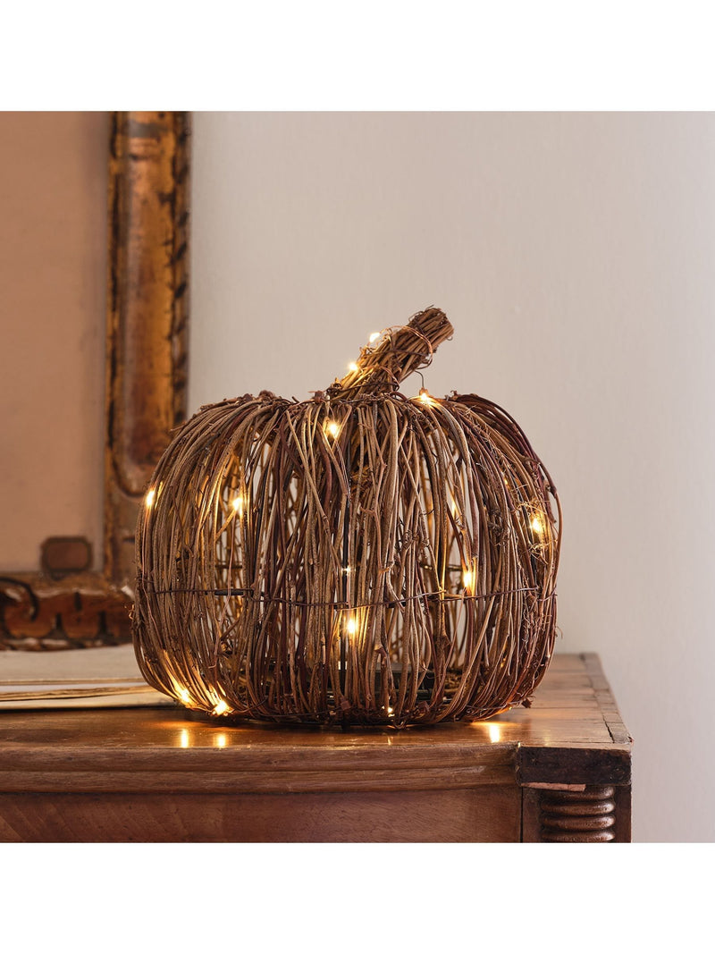 Lights4fun brown rattan light up pumpkins set of 2, UK version