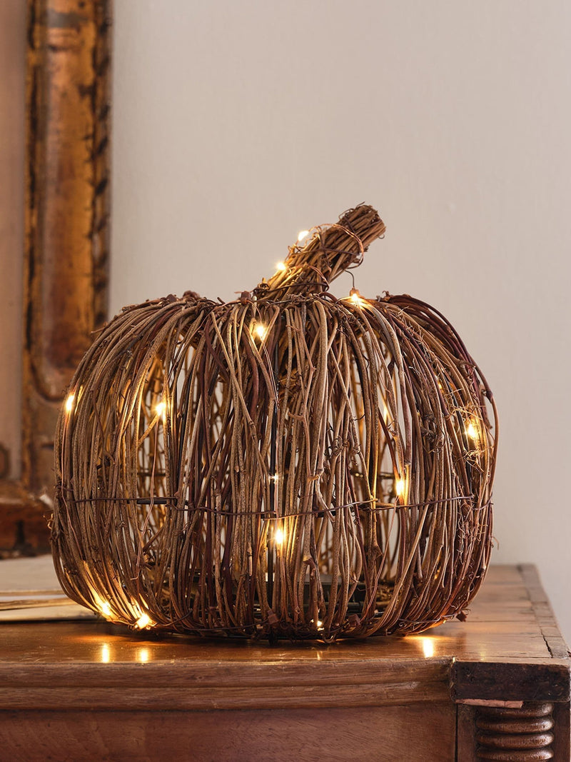 Lights4fun brown rattan light up pumpkins set of 2, UK version