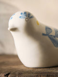 Ceramic bird ornament blue hand-painted folk art 13cm, imported from the UK