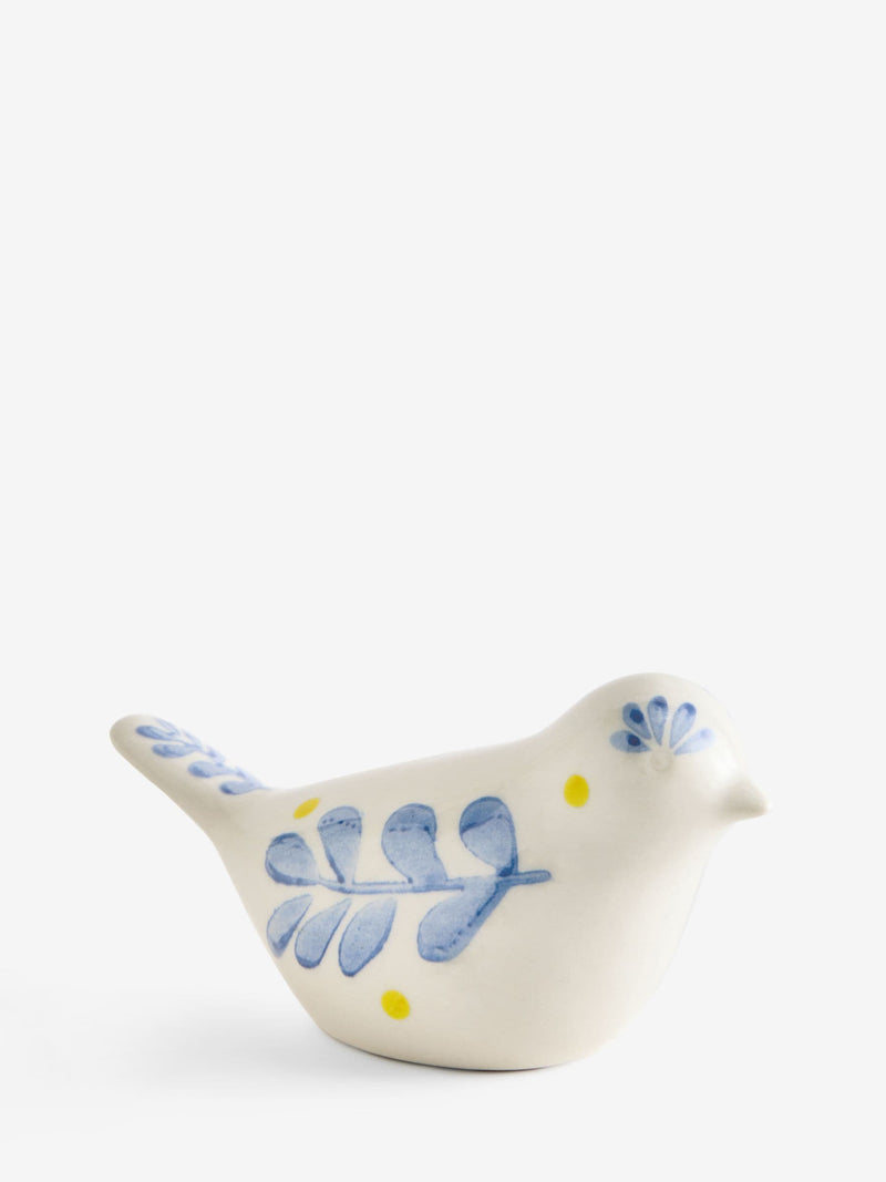 Ceramic bird ornament blue hand-painted folk art 13cm, imported from the UK