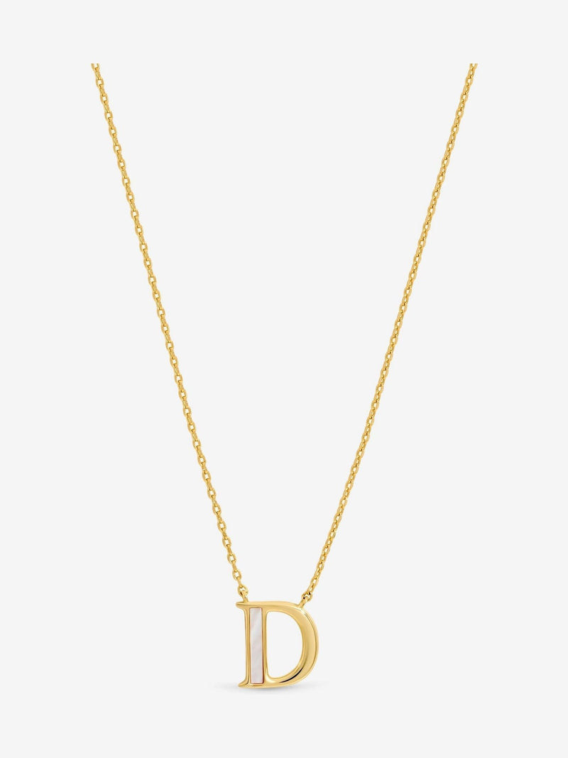 Inicio gold plated mother of pearl initial D pendant necklace, UK version