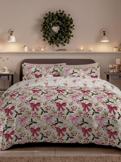 Copenhagen Home Cranberry Christmas Bows Duvet Cover Set Single