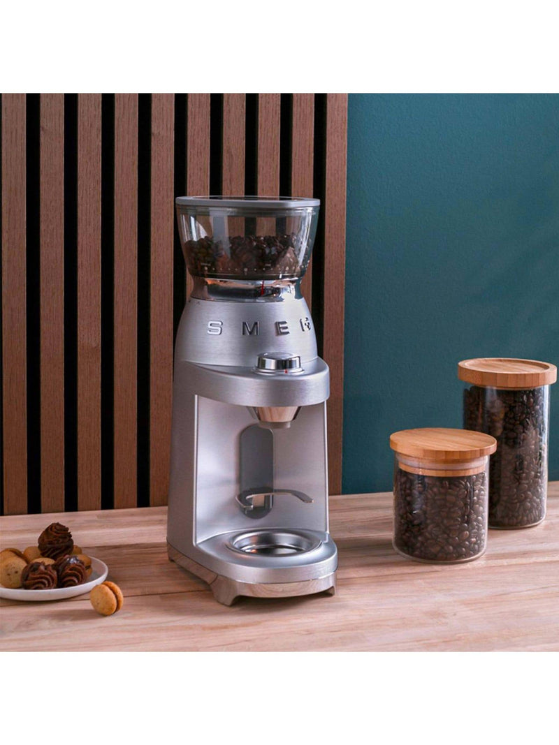 Smeg stainless steel conical burr coffee grinder, UK version