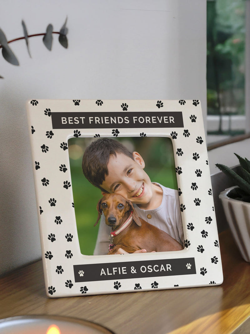 PMC pet paw print ceramic photo frame 4x4, imported from the UK