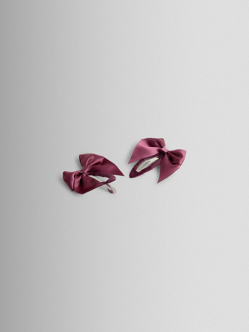 JoJo Maman Bébé burgundy satin bow clips 2 pack, imported from the UK