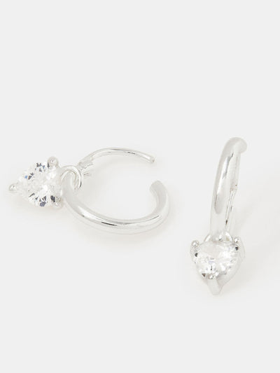Next Accessorize Sterling Silver Diamanté Heart Drop Hoop Earrings- Buy online at McGrocer