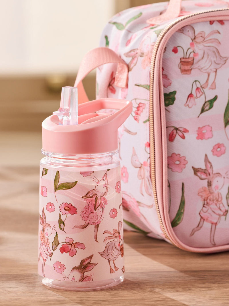 Pink Fairy Garden floral lunch box with water bottle, UK version