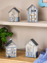 Next Set of 4 Blue Beach Huts Bathroom Ornaments- Buy online at McGrocer