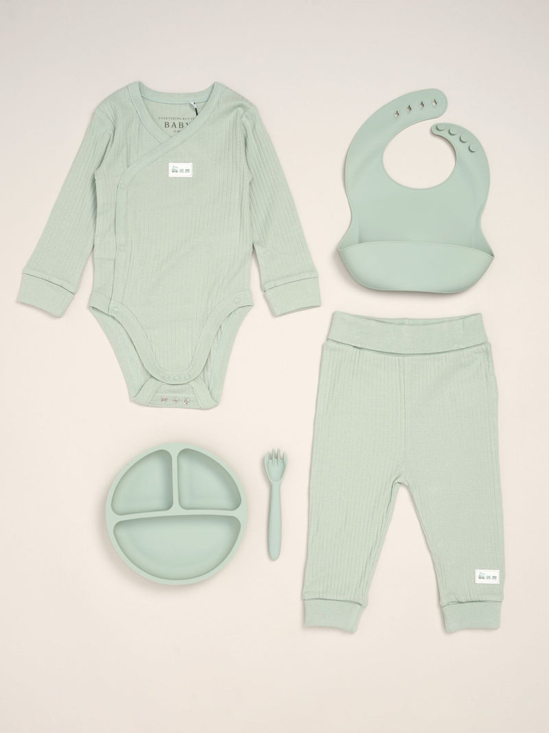 Rock-A-Bye Baby Boutique green 5-piece baby gift set, imported from the UK