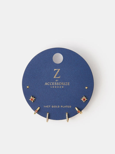 Next Accessorize 4 Pack 14ct Gold Plated Birthstone Celestial Earrings- Buy online at McGrocer