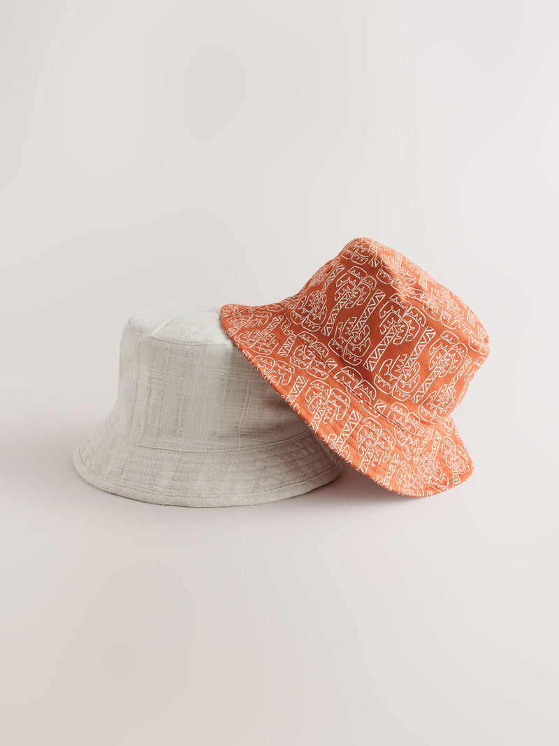 Bucket hat 2 pack ecru rust orange palm tree print, imported from the UK